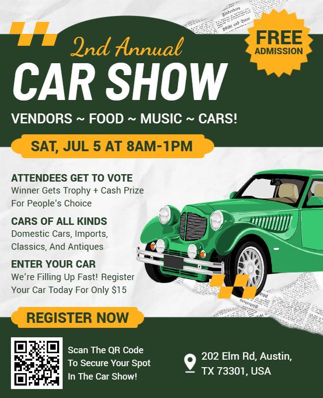 Classic Car Show Event with Vintage Green Automobile Flyer Template