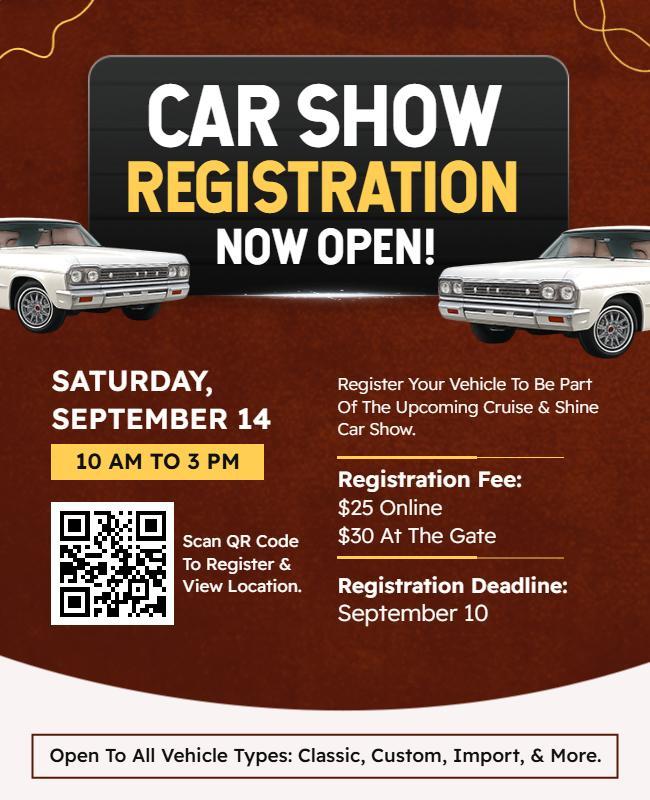 Classic Car Show Registration Announcement Flyer Template