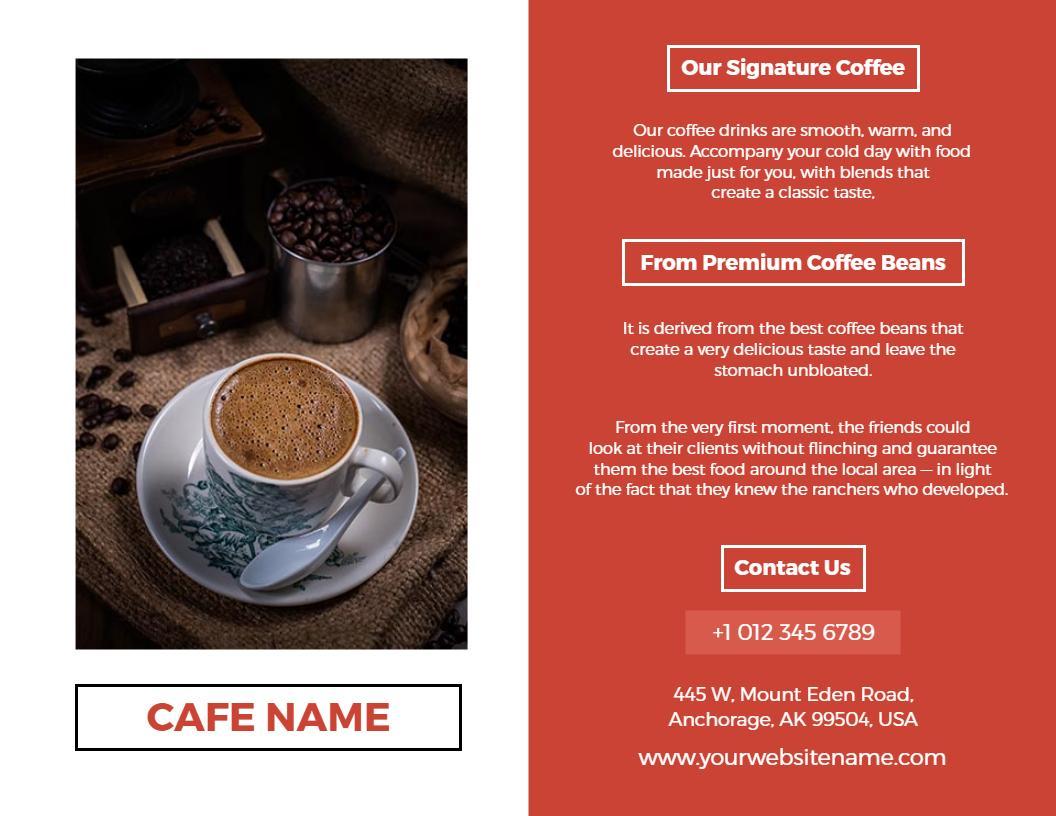 Classic Coffee Shop Signature Beverage Bi Fold Brochure Template