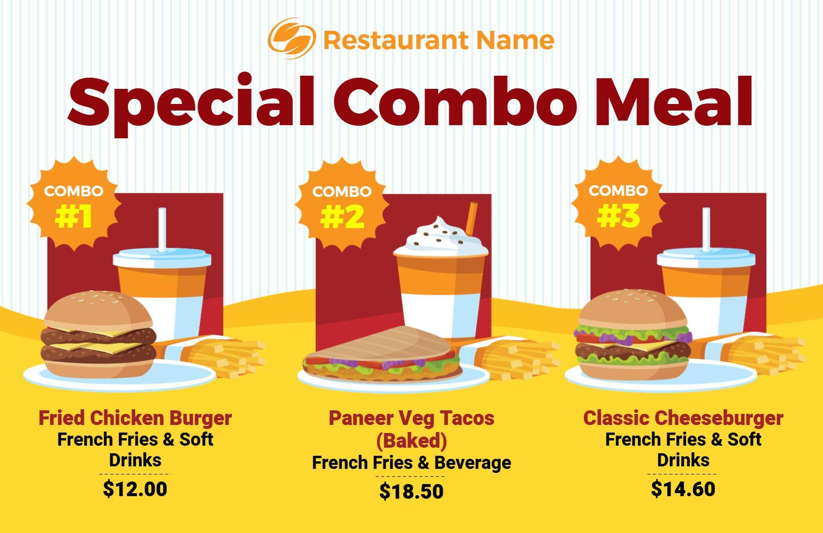 Classic Combo Meals with Soft Drinks Menu Template