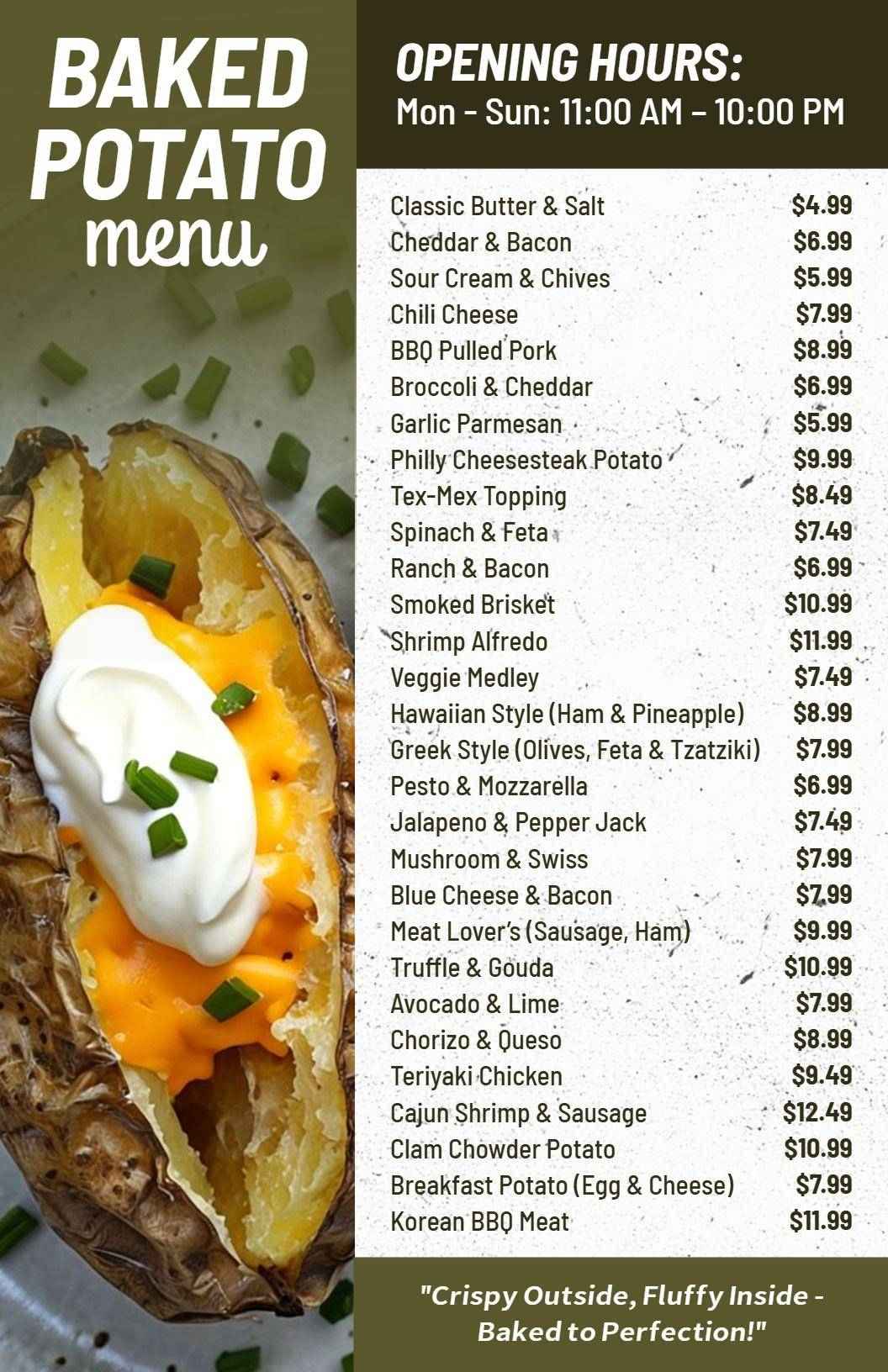 Classic Comfort Food Baked Potato Menu Template