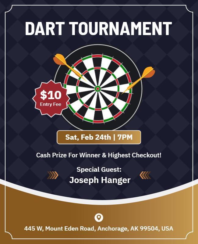 Classic Dart Tournament with Cash Prizes Event Poster Template