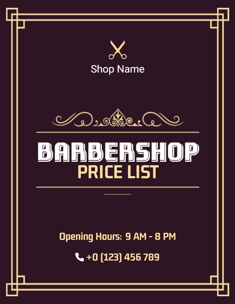 Classic Decorative Barbershop Service Price List Template