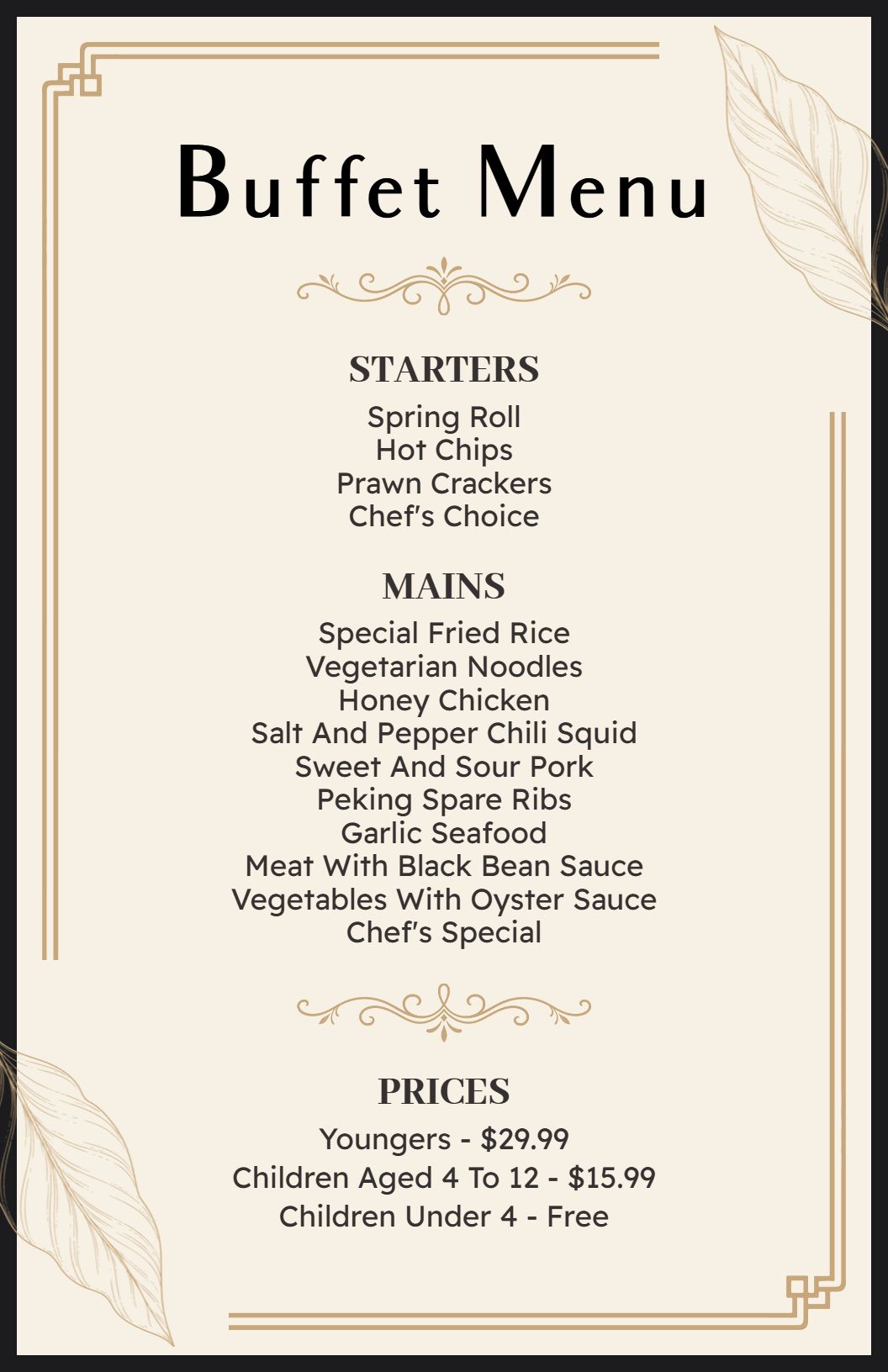 Classic Decorative Frame Buffet Selection Menu Template