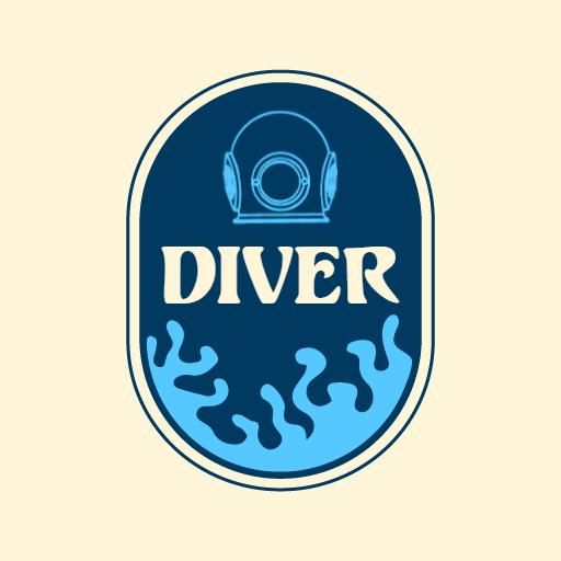 Classic Deep Sea Diver Design Featuring Vibrant Blue Waves Logo Template