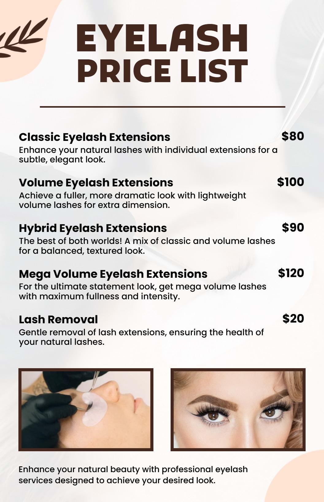 Classic Elegance Eyelash Service Price List Template