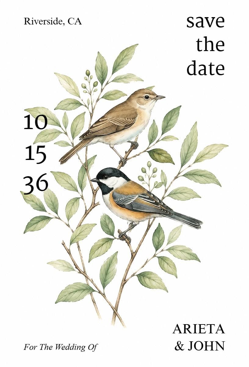 Classic Floral and Bird Wedding Save the Date Announcement Template