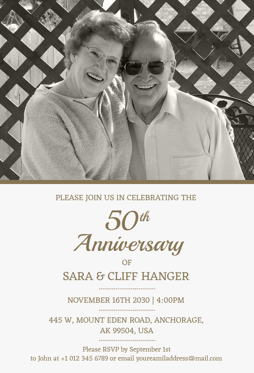 Classic Golden 50th Anniversary Celebration Invitation Template