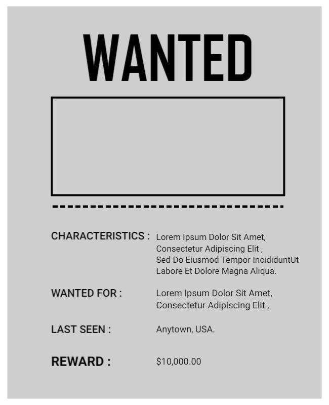 Classic Gray Wanted Person Reward Announcement Flyer Template