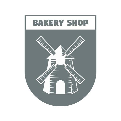 Classic Gray Windmill Illustrating a Vintage Bakery Shop Logo Template