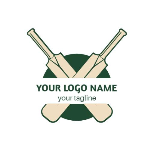 Classic Green and Beige Cricketers Crossing Bats Logo Template