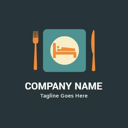 Classic Green Bed Icon with Fork and Knife Logo Template