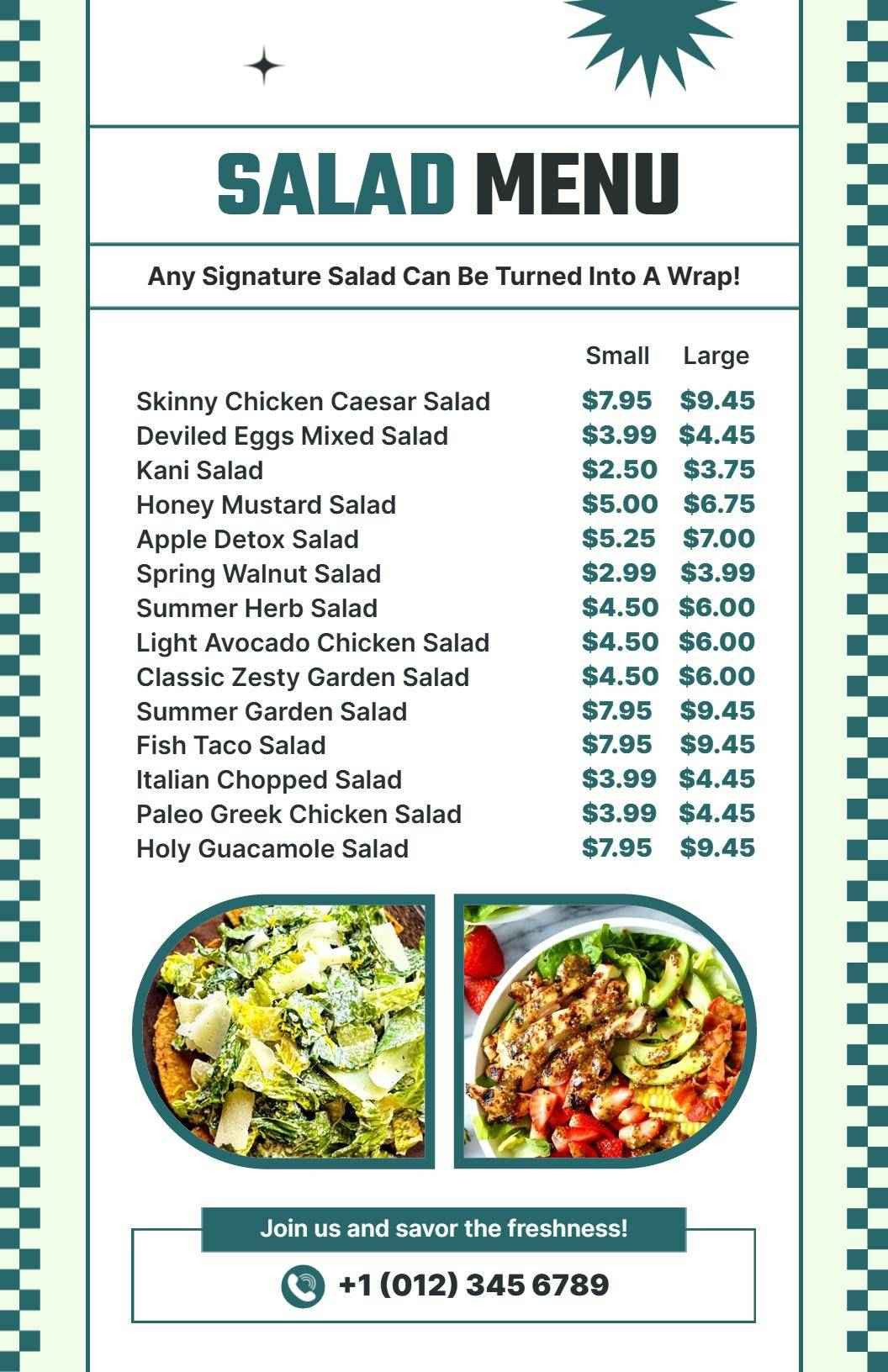 Classic Green Checkered Salad Menu Template
