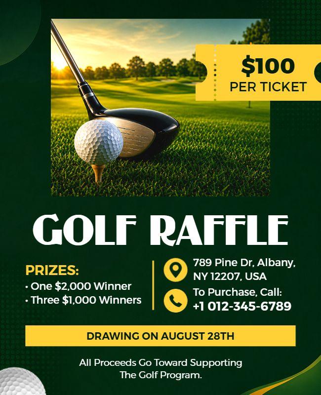 Classic Green Golf Raffle Event Flyer Template