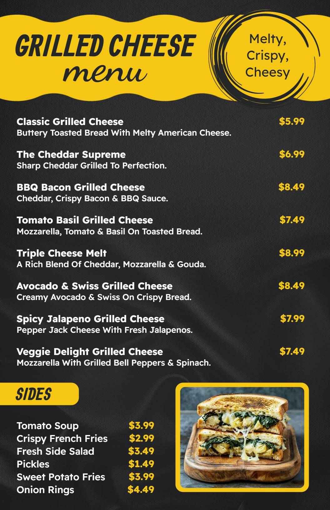 Classic Grilled Cheese Menu Template