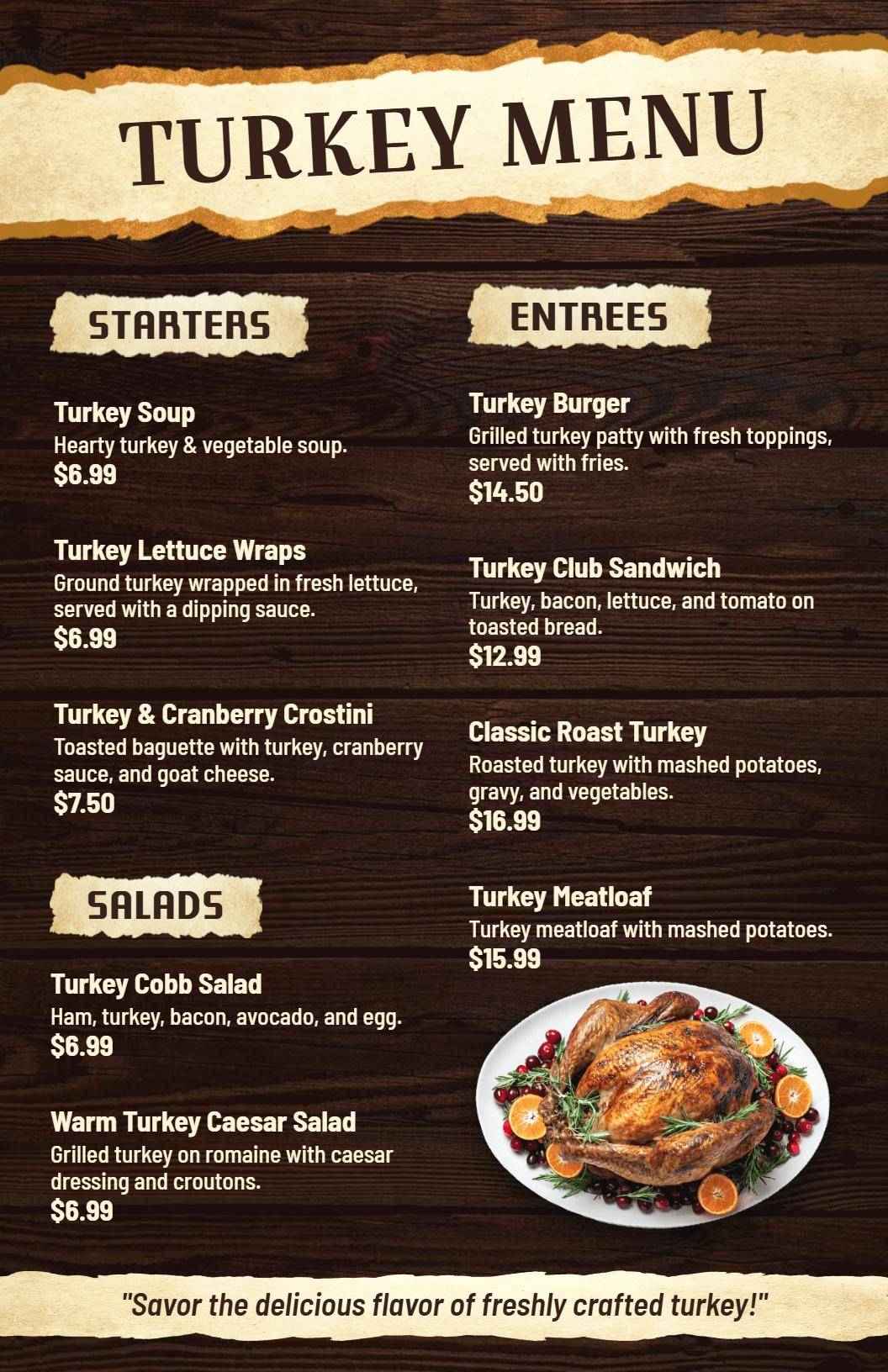Classic Homestyle Turkey Feast Restaurant Menu Template