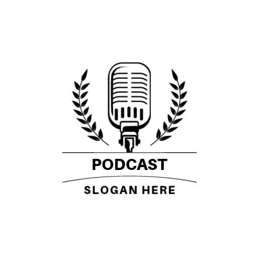 Classic Microphone Design with Laural Wreath for Podcast Logo Template