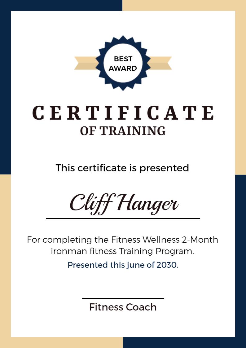 Classic Navy Blue and Cream Training Completion Certificate Template
