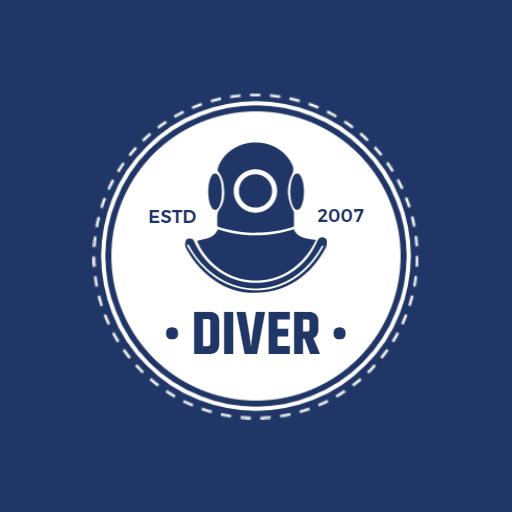 Classic Navy Blue Diver Design Featuring Vintage Scuba Gear Logo Template