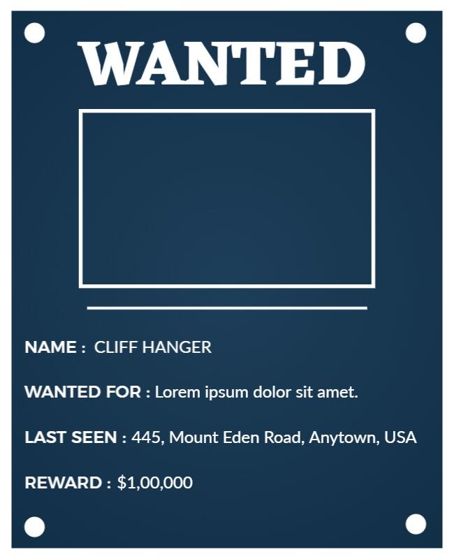 Classic Navy Blue Wanted Criminal Notice Poster Template