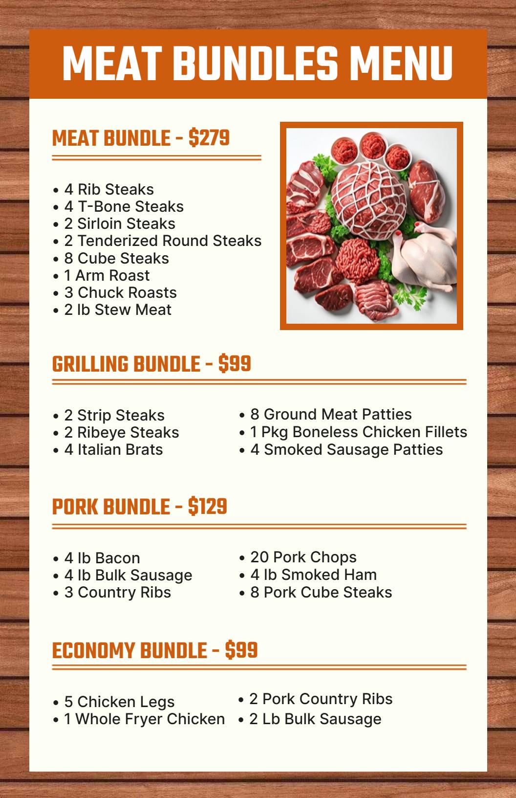 Classic Orange and White Meat Bundle Options Menu Template