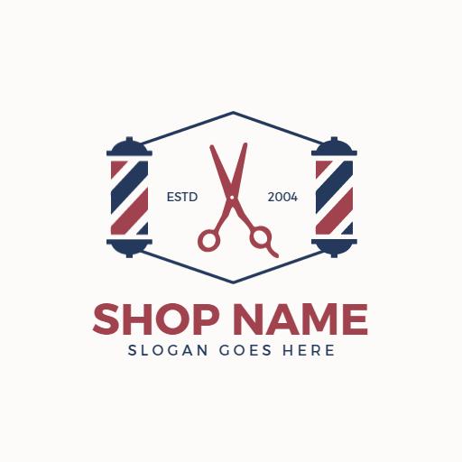 Classic Red and Blue Barber Shop Logo Featuring Scissors Logo Template