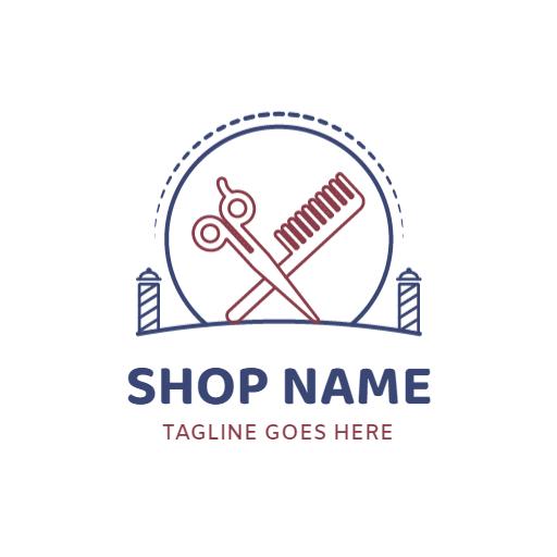 Classic Red and Blue Barber Shop Tools Emblem Logo Template