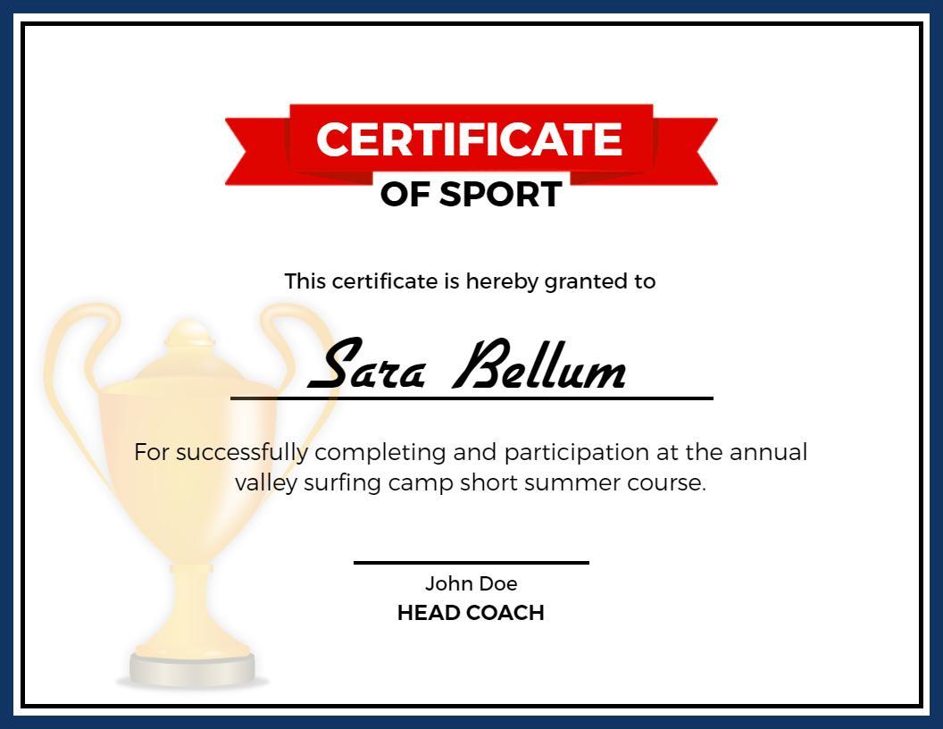 Classic Red and Blue Surfing Achievement Certificate Template