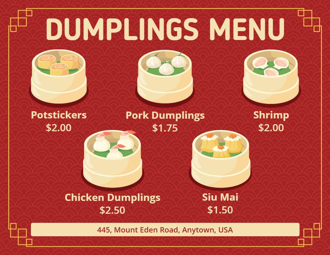 Classic Red and Gold Themed Dumplings Menu Template