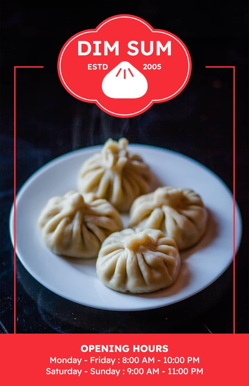 Classic Red and White Dim Sum Restaurant Menu Template