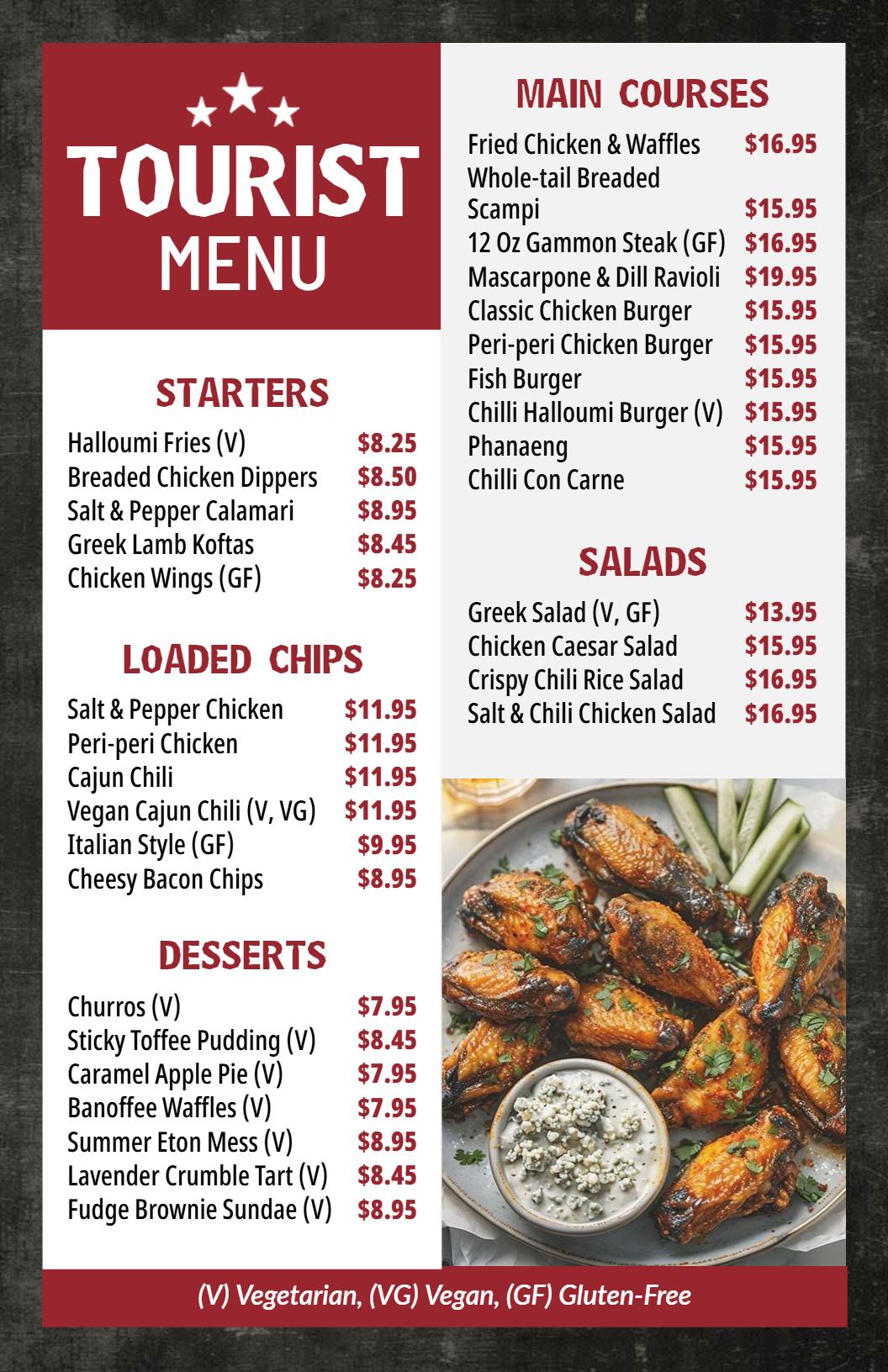 Classic Red and White Tourist Dining Menu Template