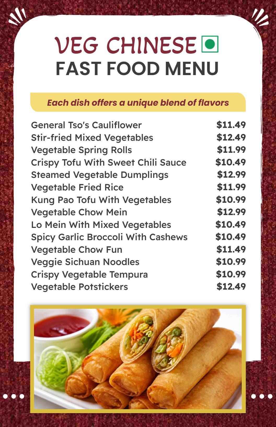 Classic Red and White Veg Chinese Food Menu Template