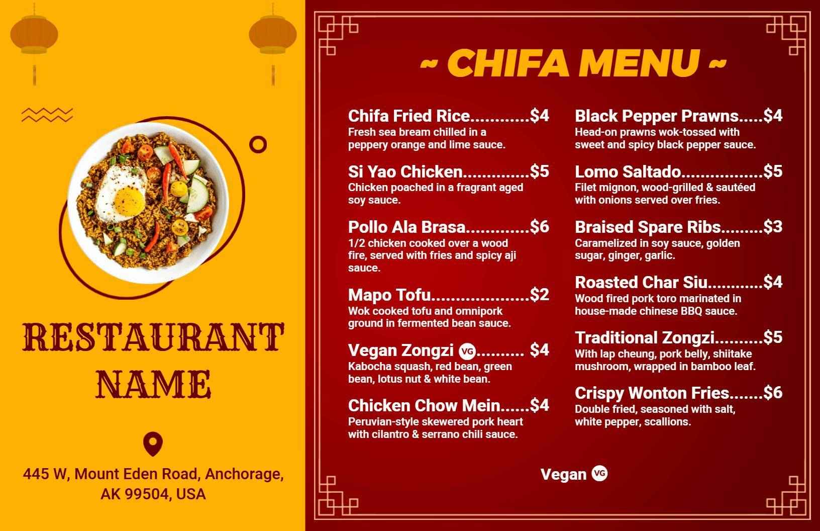 Classic Red and Yellow Chifa Restaurant Menu Template