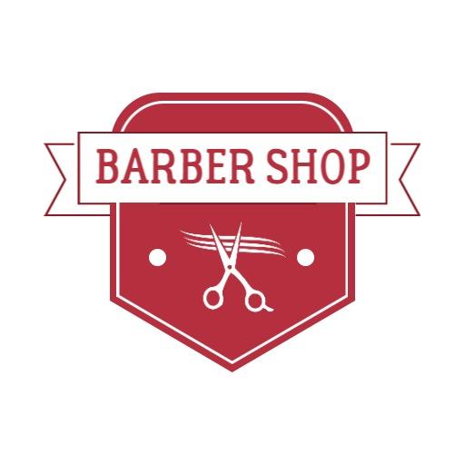 Classic Red Barber Shop Logo with Scissors and Stylish Design Logo Template