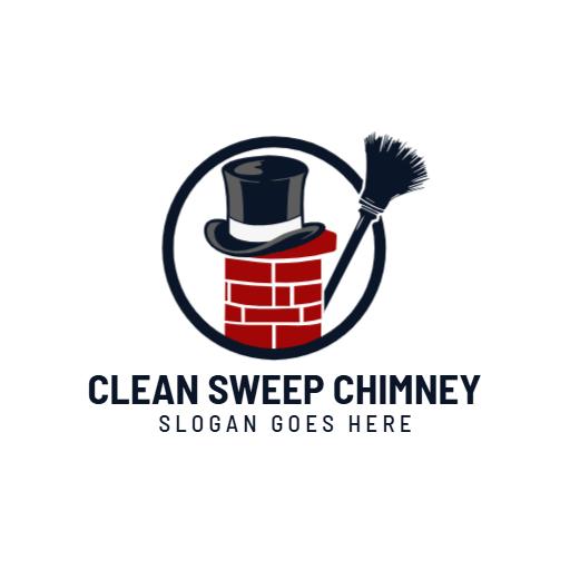 Classic Red Brick Chimney with Top Hat and Broom Logo Template