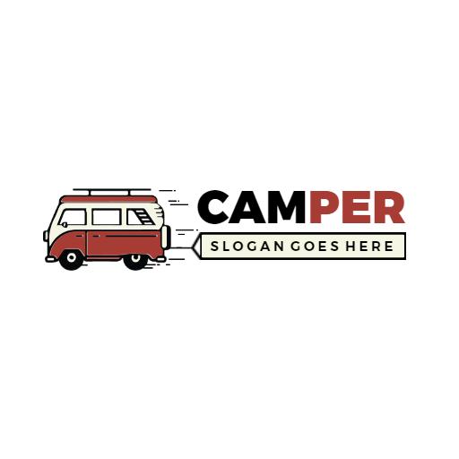 Classic Red Camper Van Traveling Through Nature Logo Template