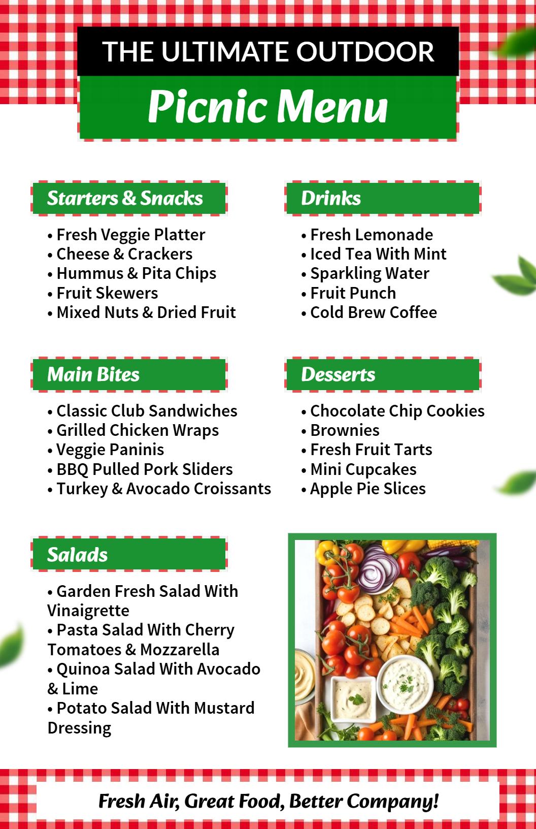Classic Red Checkered Design for Picnic Menu Template