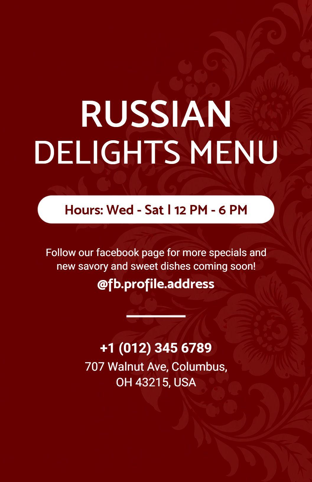 Classic Red Russian Delicacies Restaurant Menu Template