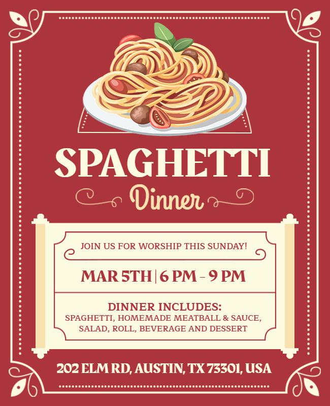 Classic Red Spaghetti Dinner Invitation Poster Template