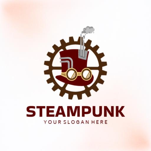 Classic Red Steampunk Hat and Gears Vintage Logo Template