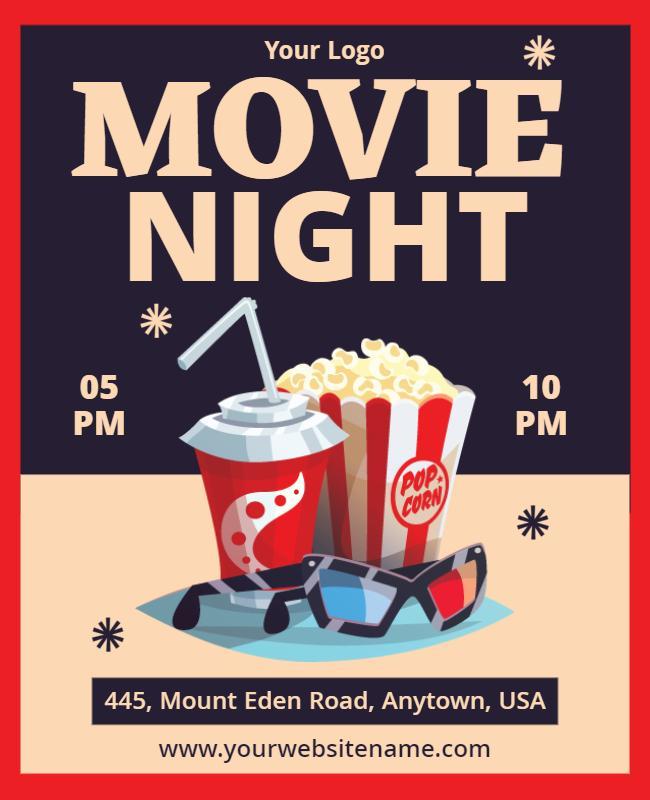 Classic Retro Movie Night with Popcorn and Drinks Flyer Template