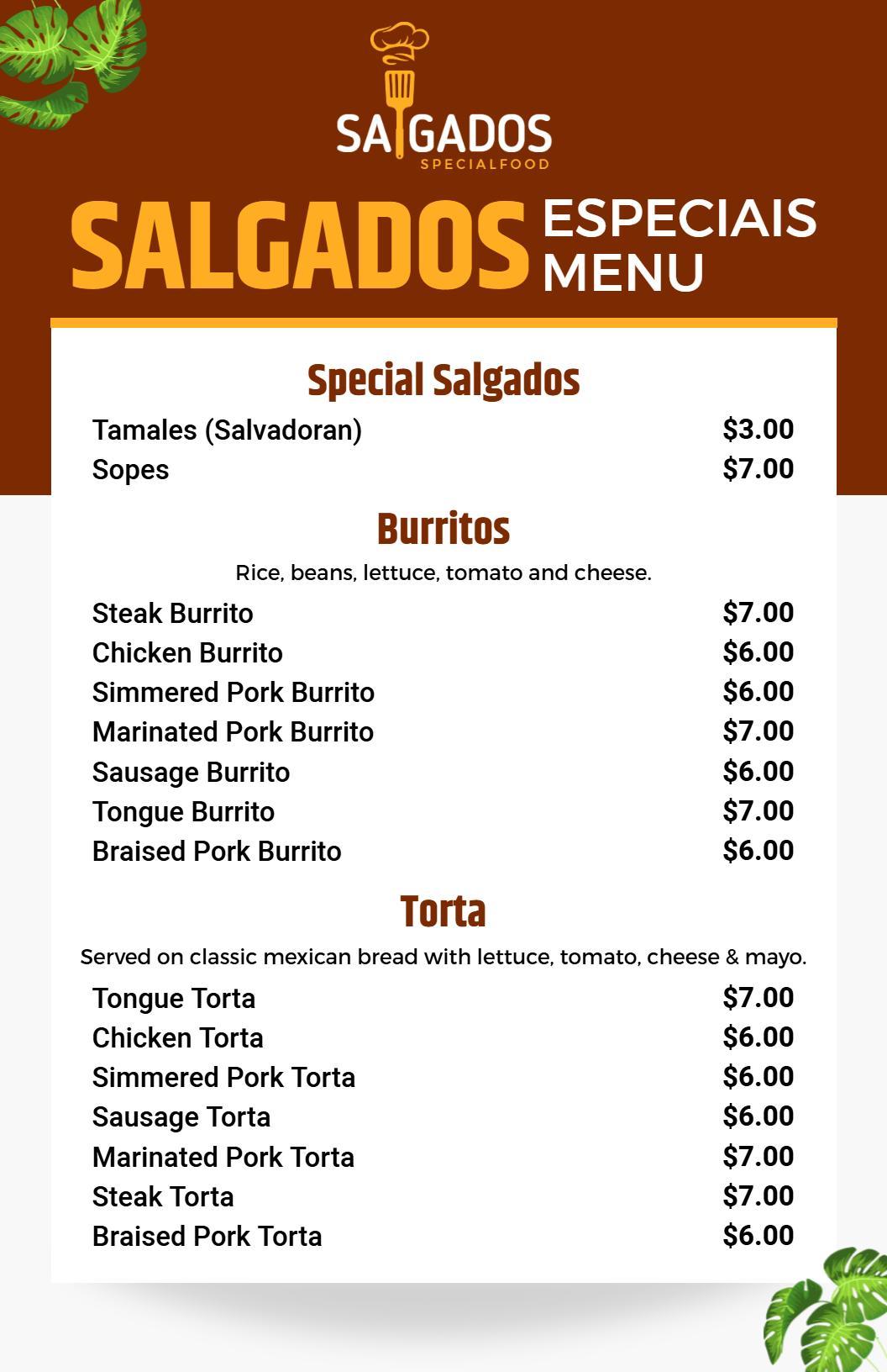 Classic Savory Special Salgados and Torta Menu Template