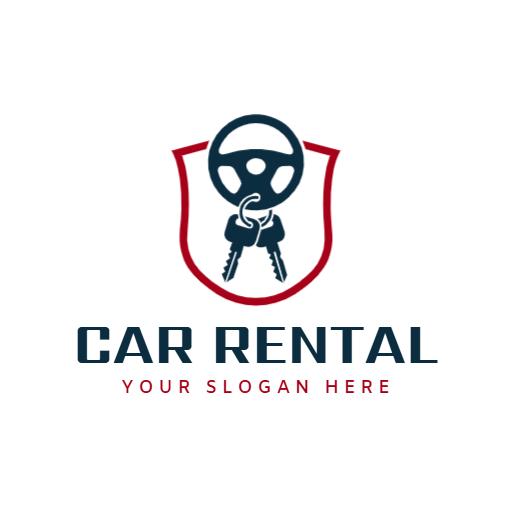 Classic Shield Design Featuring Car Steering Wheel for Car Rental Logo Template