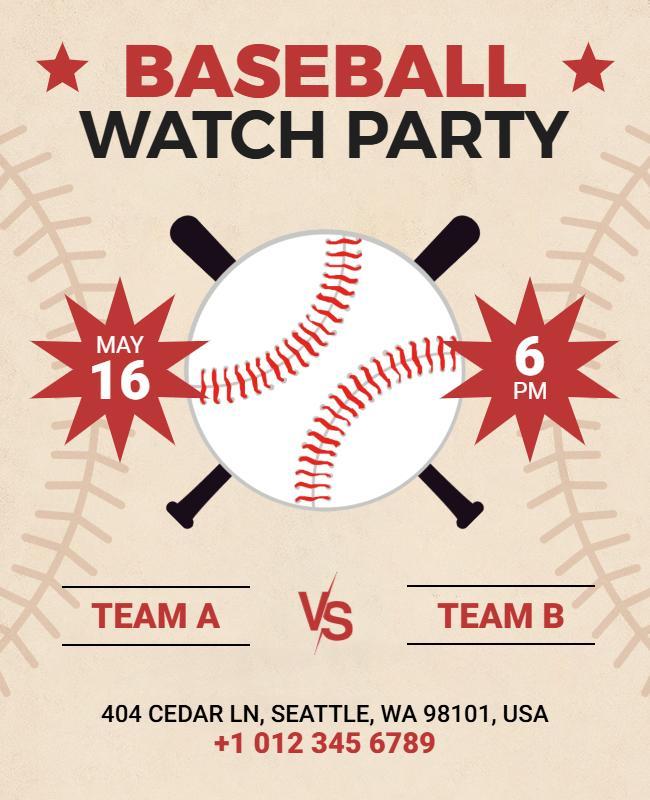 Classic Sports-Themed Baseball Watch Party Flyer Template