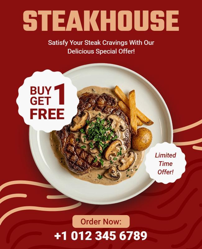 Classic Steakhouse Buy One Get One Free Deal Flyer Template