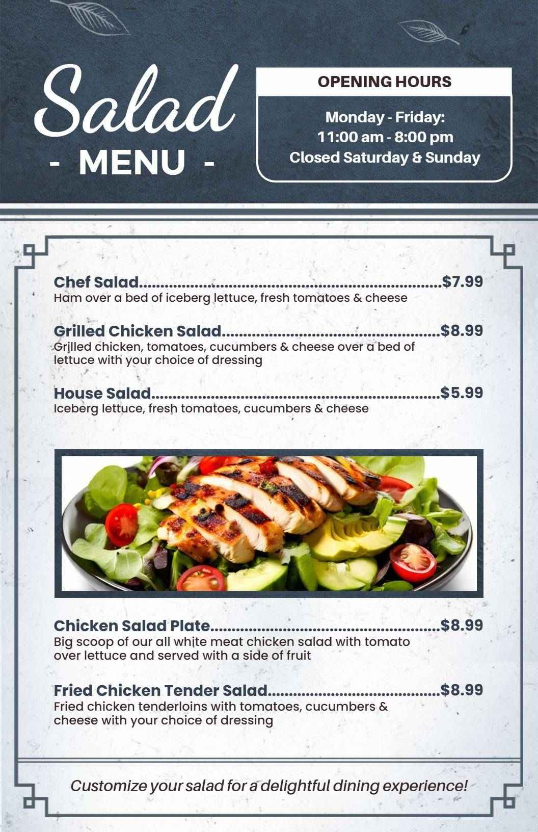 Classic Style Fresh Ingredient Salad Menu Template