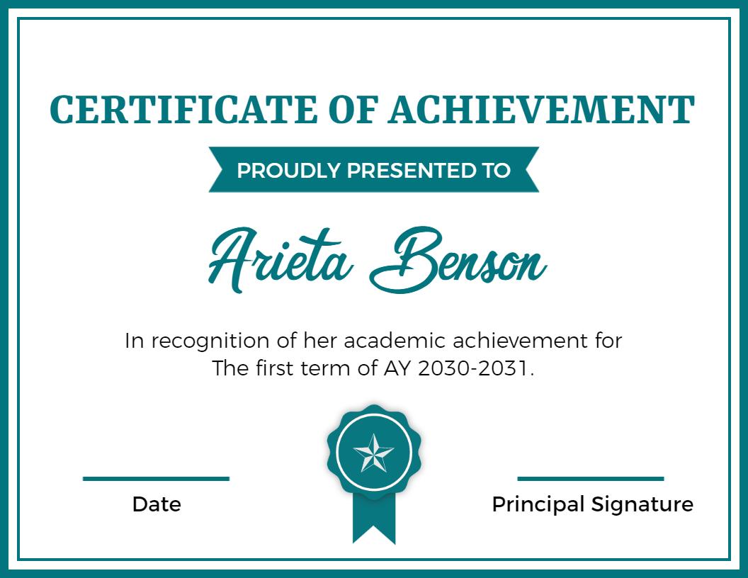Classic Teal Academic Achievement Award Certificate Template