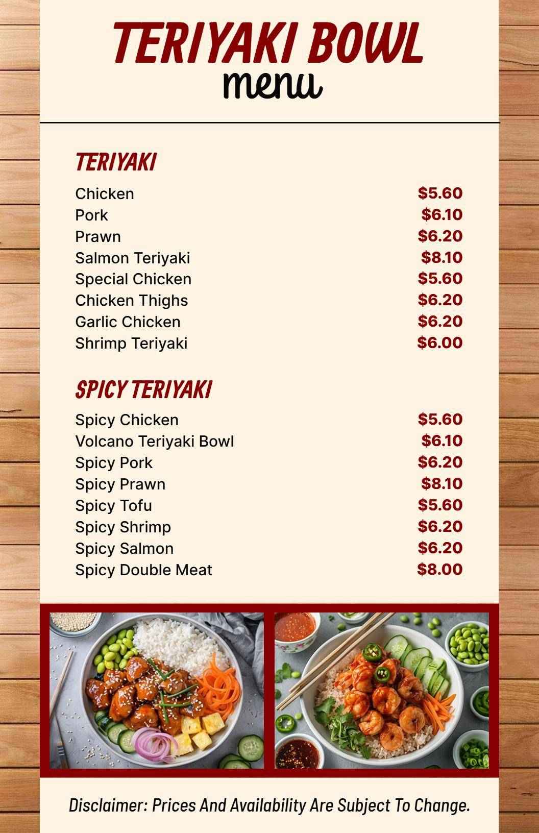 Classic Teriyaki Restaurant Menu Template