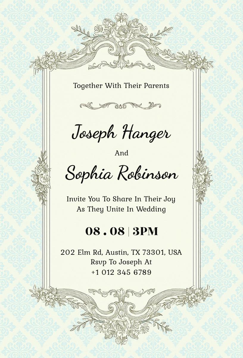 Classic Vintage Floral Wedding Celebration Invitation Template
