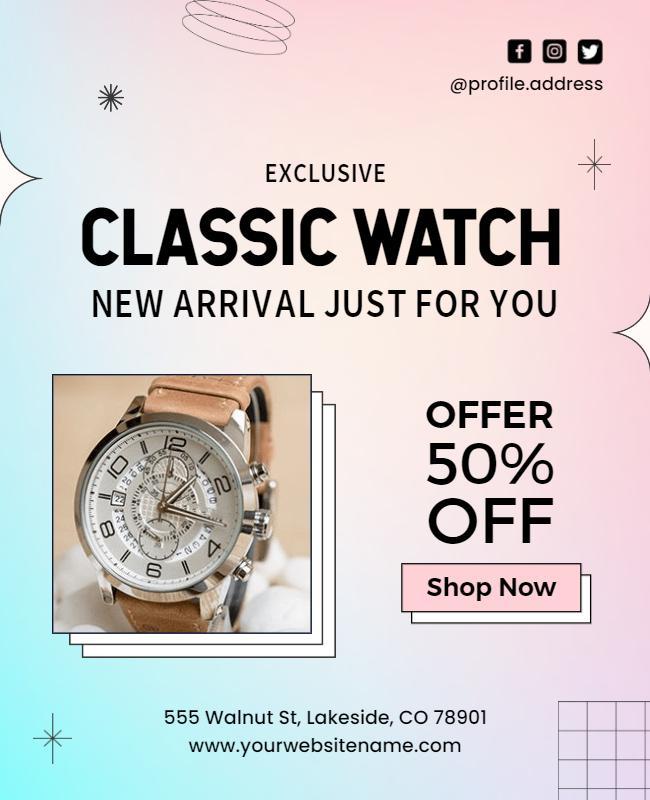 Classic Watch Discount Promotional Flyer Template